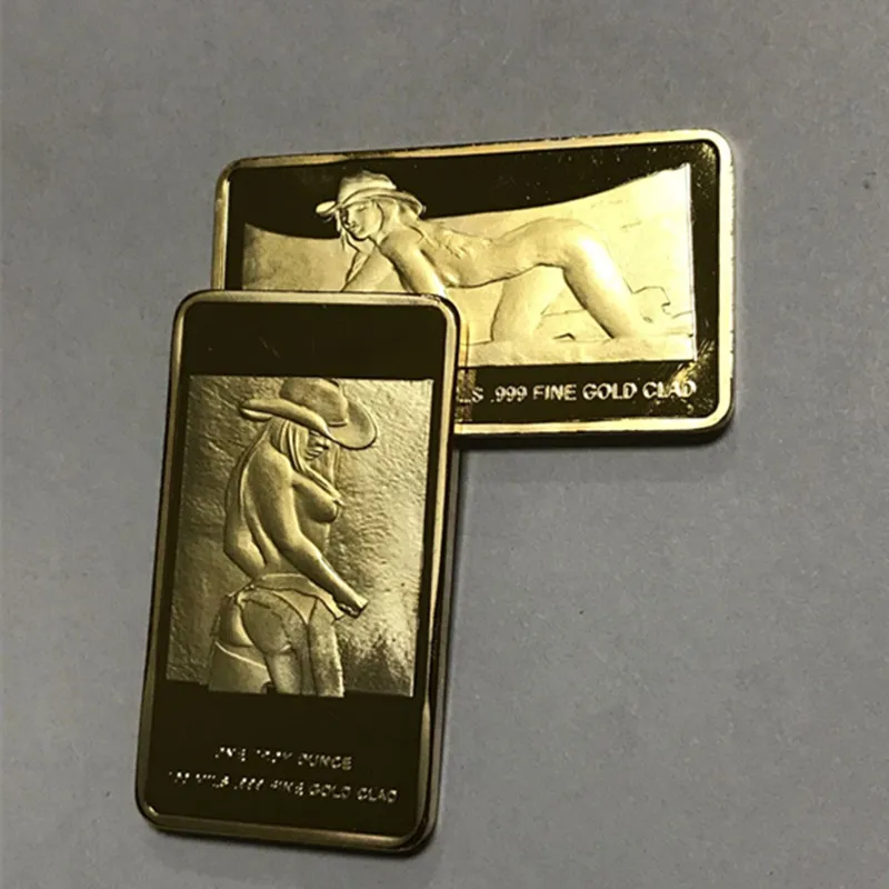 5 Pcs Sample order lovely girl badge 1 OZ 24k real gold plated beauty fashion women 50 x 28 mm souvenir coin bar | Дом и сад