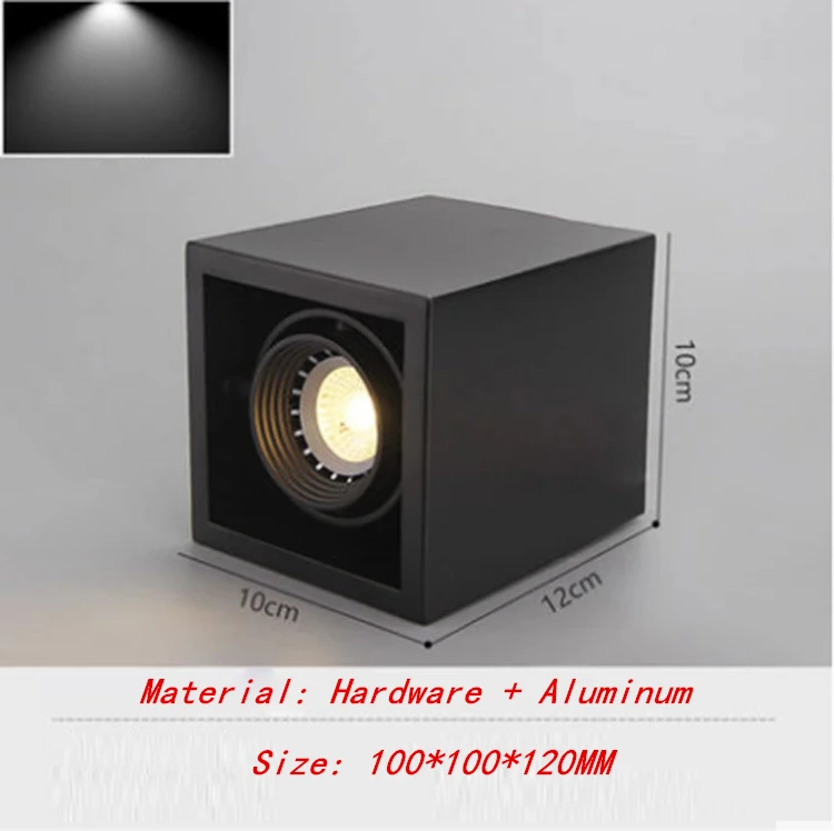 Bombilla LED GU10 montada en superficie, foco de lámparas de techo LED regulable, rotación cuadrada, AC85-265V, 10w, 12W, 15w