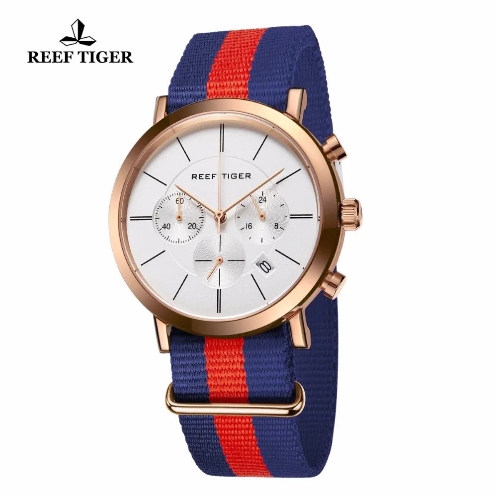 Reef Tiger/RT повседневные кварцевые часы с хронографом классическим нейлоновым