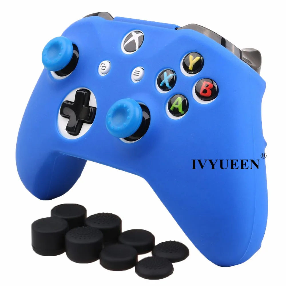 Силиконовый чехол IVYUEEN для microsoft Xbox One X S тонкий защитный чехол для контроллера с 8 аналоговыми колпачками для джойстика - Цвет: Синий