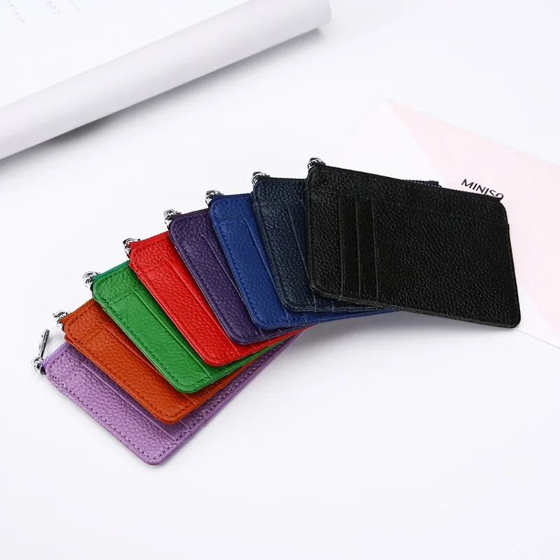 

Genuine Leather ID Card Holder Zipper Business Bank Credit Card ID Holder Package pocket Custom Gold Silver Engrave NAME LOGO