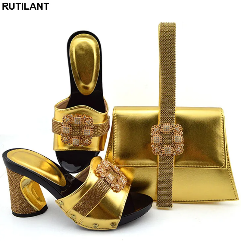 2019 Стразы итальянские свадебные туфли и сумочка в комплекте вечерние женские