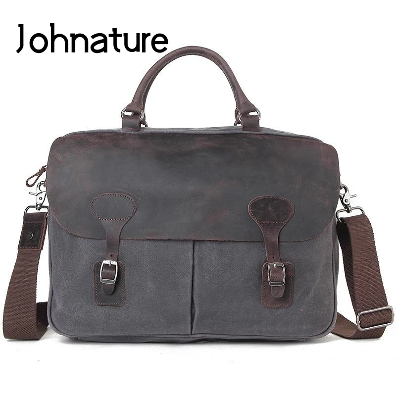 Мужской портфель Johnature винтажный холщовый из кожи Crazy Horse сумки через плечо и