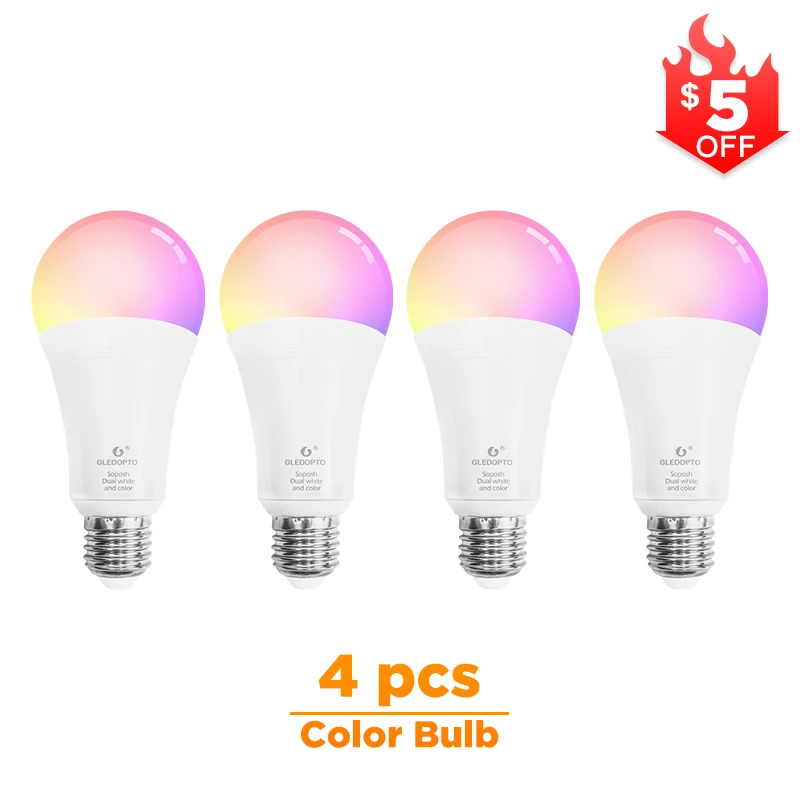 G светодиодный OPTO СВЕТОДИОДНЫЙ ZIGBEE 12 Вт RGB+ CCT светодиодный AC100-240V RGBCCT двойной белый умный светодиодный светильник с регулируемой яркостью - Испускаемый цвет: 4 pcs color bulb