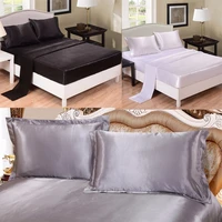hongbo satin silk imitation bed sheet set solid bedding set 34 pcs flat sheet fitted sheet pillowcase king queen twin full size