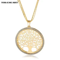 toucheart crystal long necklace for women gold color round tree pendant necklaces personalized wedding jewelry sne160124