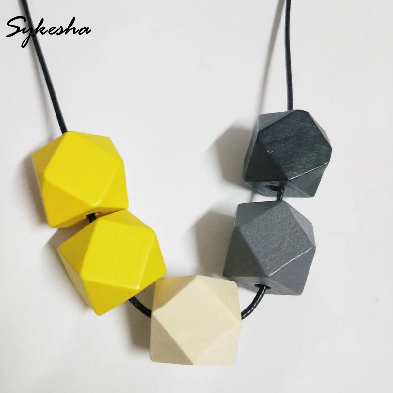  Handmade Adjustable GEOMETRIC Necklace Chunky Yellow White Wooden Beads Women Girl Party Gift Bohemia Jewelry | Украшения и