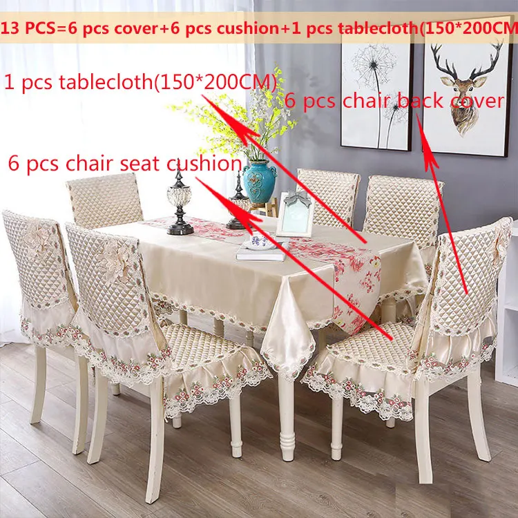 Beige13pcs150x200cm Прямоугольная Водонепроницаемая Подушка на стул Обложка жаккард Роскошная скатерть для обеденного стола Набор Элегантное свадебное украшение винтажная скатерть - Цвет: Beige13pcs150x200cm