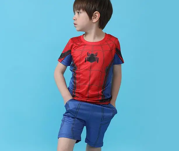 spider 2 Детский для ребенка для мальчика, костюм для косплея с короткими рукавами для девочки, костюм Человека-паука, Капитана Америки, Железного человека, быстросохнущая рубашка, одежда - Цвет: spider 2