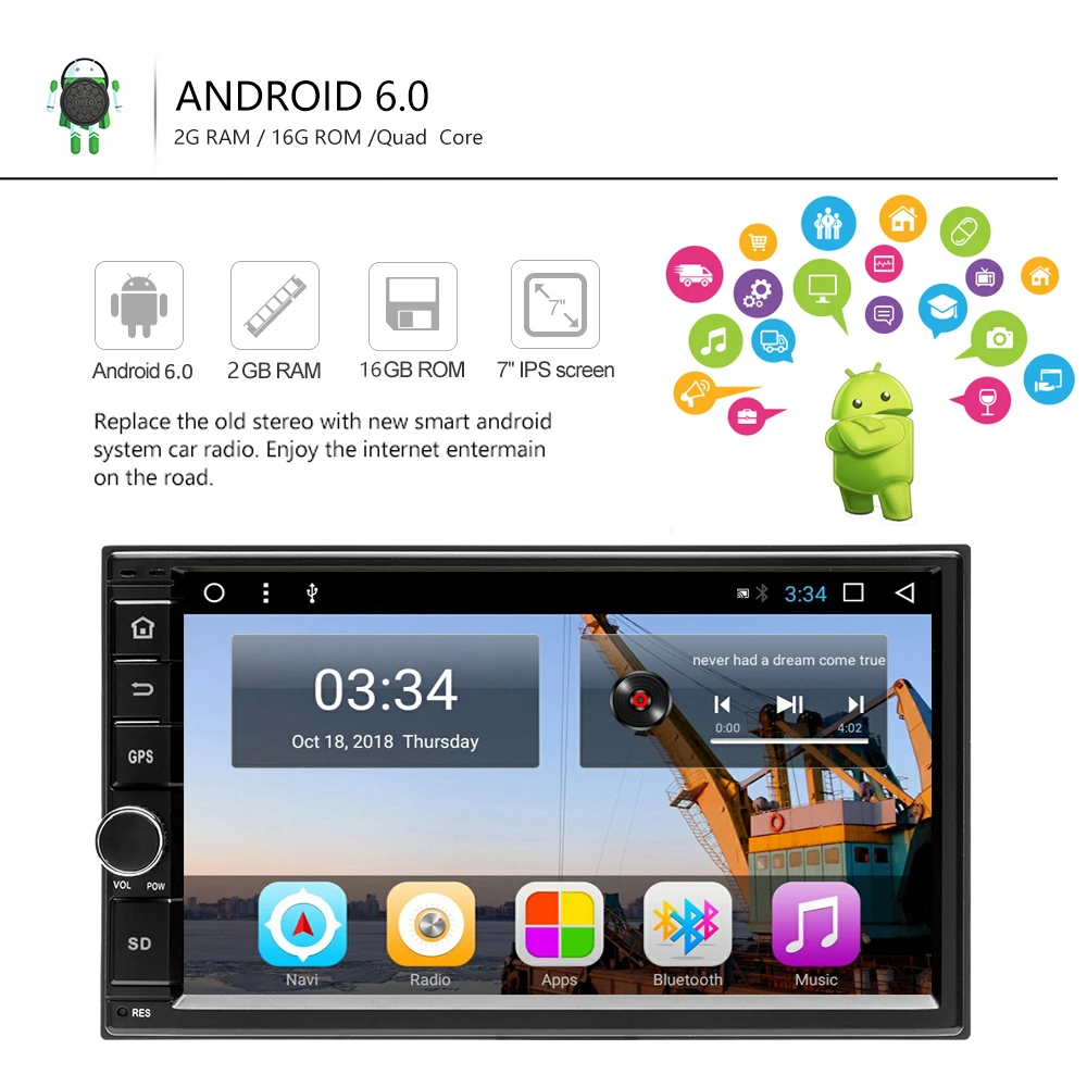AMPrime 2 din автомобильный радиоприемник андроид gps 7 &quotBluetooth WI FI Mirrorlink DVR MP5