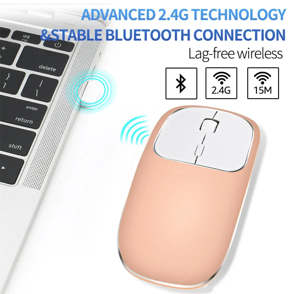 Беспроводная bluetooth-мышка VOBERRY перезаряжаемая 2,4 ГГц, металлическая Бесшумная Двухрежимная оптическая мышь 1600 dpi, точное расположение IC