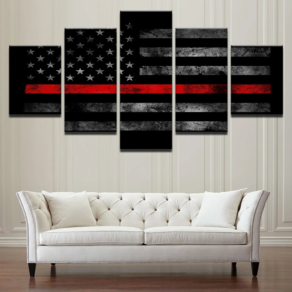 5 Piece HD Print Large Thin Red Line American Flag Poster Paintings on Canvas Wall Art for Home Decorations Decor Artwork | Дом и сад