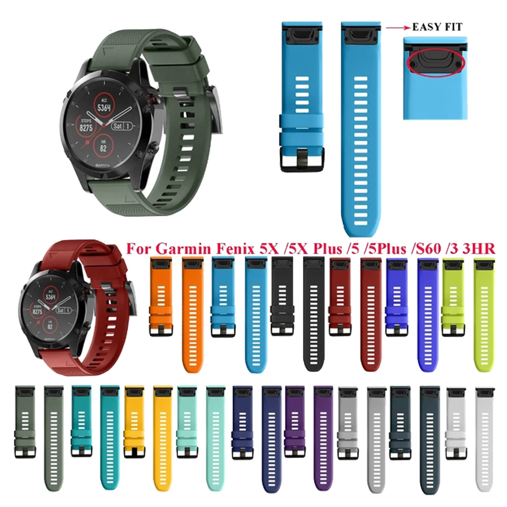26 22 мм ремешок для наручных gps-часов Garmin Fenix 5X, 5X3 3 HR для Fenix 5X плюс S60 часы, быстросъемный силиконовый легко регулируемый ремешок для наручных часов