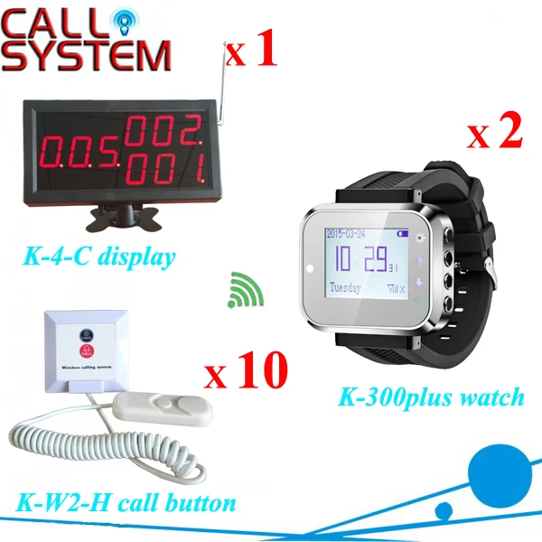 Nursing house Wireless pull button to call for service including 1 display receiver, 2 wrist pager, 10pcs room bell
