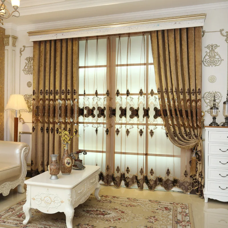 European luxury chenille hollowed embroidered floral coffee window curtain sheer for living room bedroom villa 1pcs price | Дом и сад