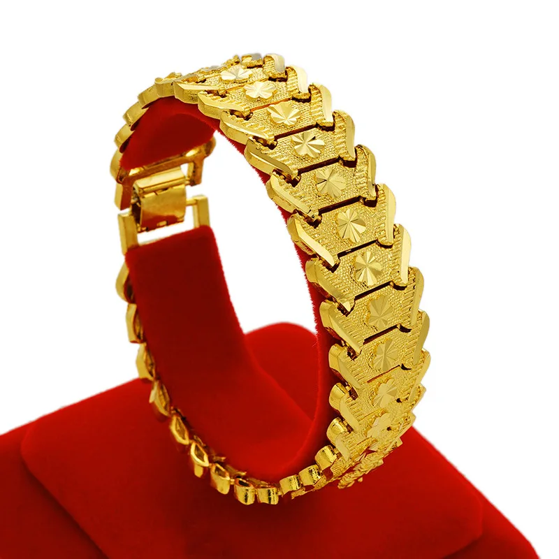 

OMHXFC Wholesale European Fashion Man Male Party Birthday Wedding Gift Vintage Elegant Wide Heart Watch 24KT Gold Bracelet BE273