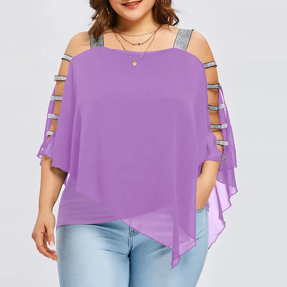 Purple Сексуальная женская блузка, модная, размера плюс, 5 XL, лестничная огранка, асимметричная, без бретелек, топы, большого размера, без бретелек, майка, женская C25 - Цвет: Purple