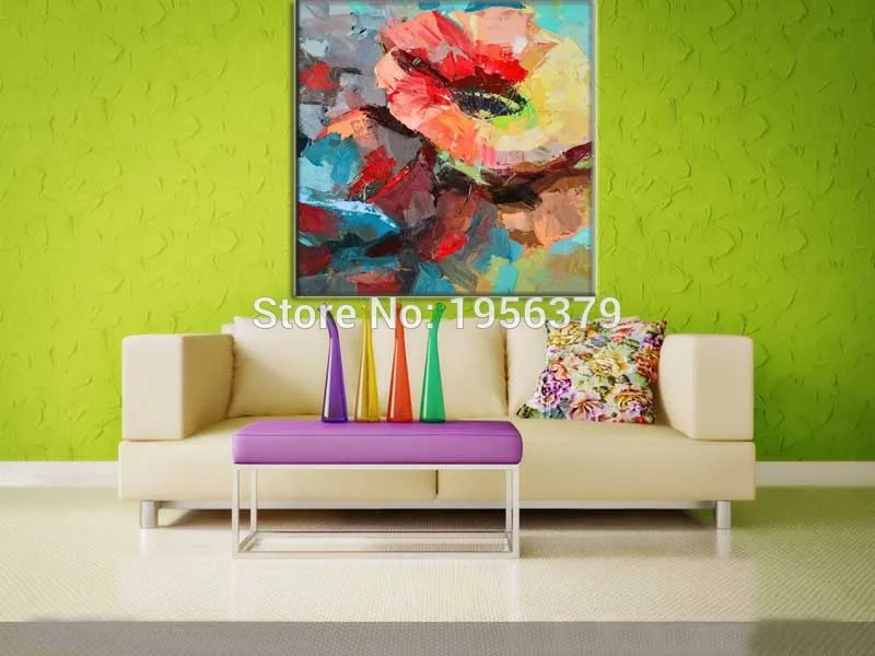 Wholesale Prices Impression Huge Red Roses Oil Painting 100% Handmade Abstract Knife Flower on Canvas for Decor | Дом и сад