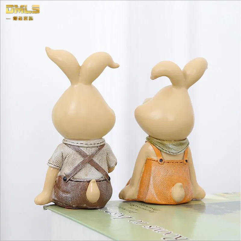 Lover Toy Rabbit Figures Figurines Resin Artware Lovely Couple Ornaments Doll For Home Decoration 2 pcs/set Free Shipping | Дом и сад