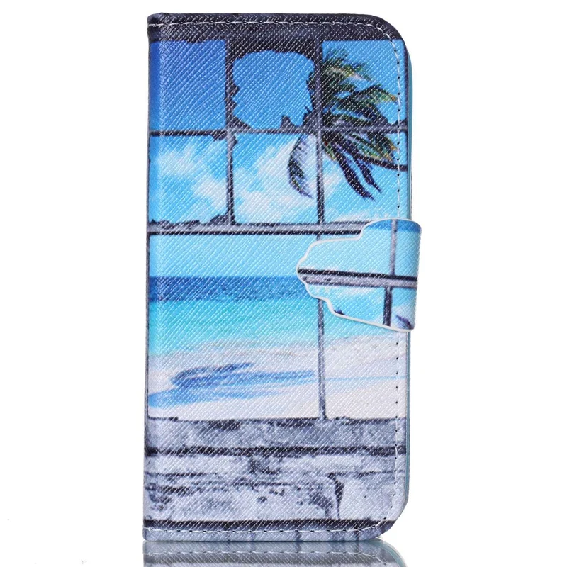 Красочным Узором Окна Закат Слот Для Карты Бумажник PU Кожа Стенд Флип Дело Чехол