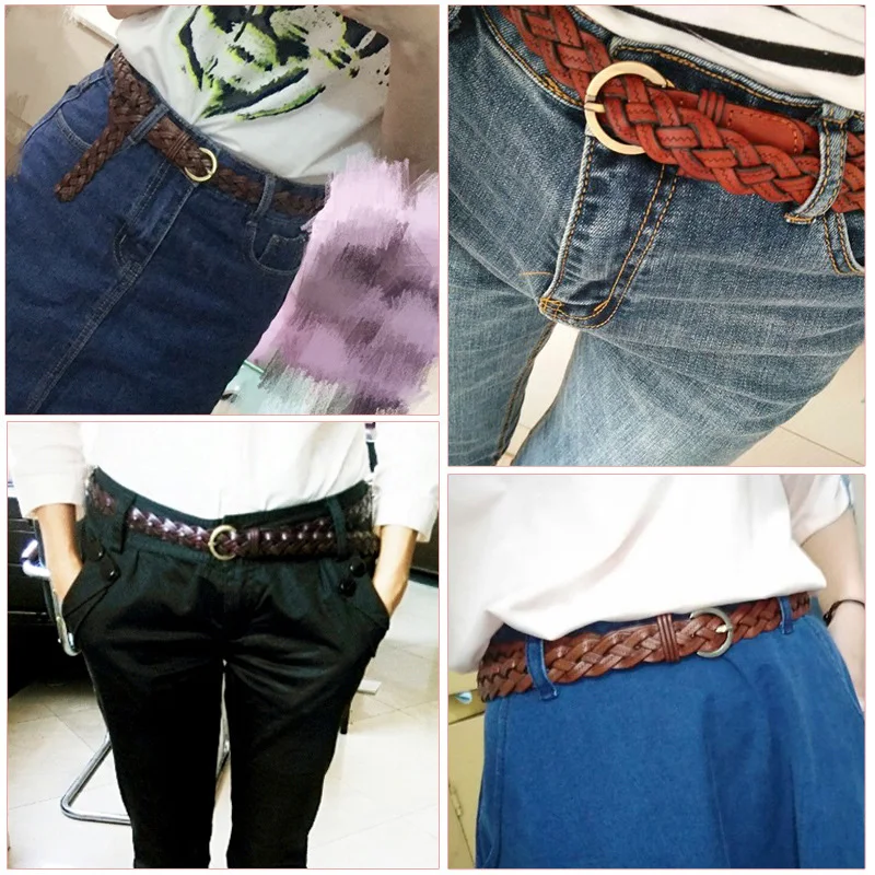 FURONG Ladies Cowhide Belt Weaving Korean Fashion Thin Candy Genuine Leather Pin Buckle Waistband Pasek Do Spodni R067 | Аксессуары для