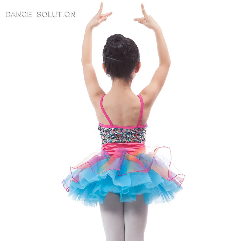 16263 Colorful Sequin Camisole with Tulle Skirt Ballet Costume for Girl Children Stage Show Dancewear Practice Standard Dress |