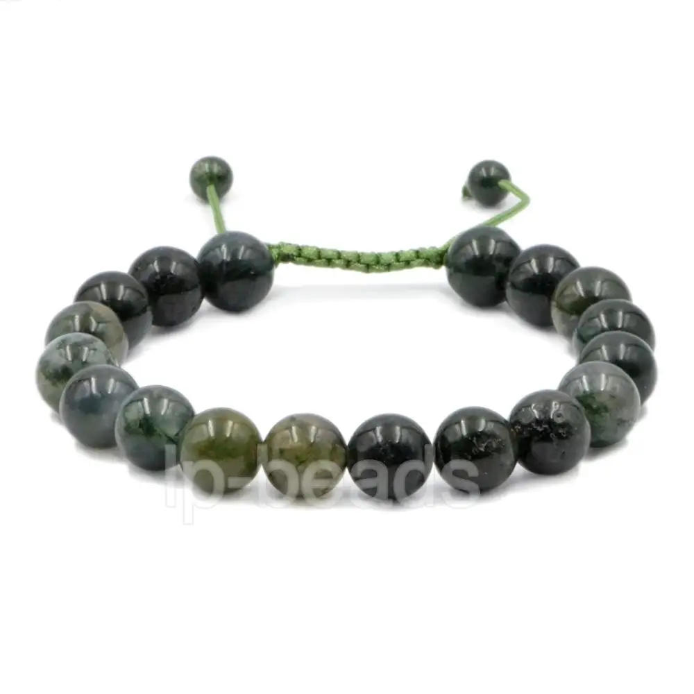 Moss Agate 10 мм природных драгоценных камней плетеный браслет 3 шт./лот Для Мужчин's Женская Мода Макраме бисер регулируемый - Окраска металла: Moss Agate