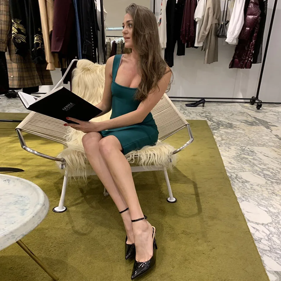 2020 новый летний Для женщин Bodycon зеленый Черные и темно-красные туфли красные