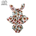 Комплект одежды из 2 предметов для новорожденных и маленьких девочек, платье-топ без рукавов с принтом подсолнуха и завязками, комплект с шортами