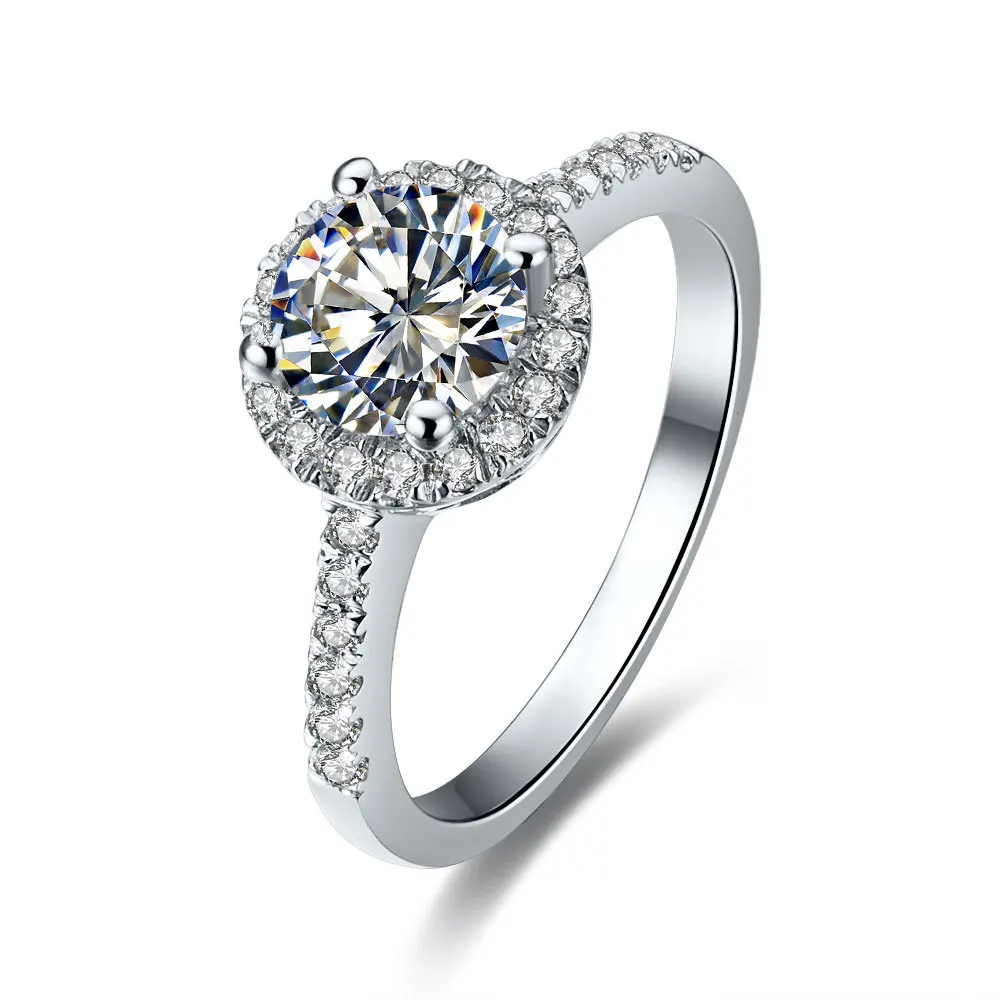 

0.5CT Halo стильное круглое Брендовое качественное кольцо с бриллиантом NSCD, роскошное Брендовое кольцо из стерлингового серебра, обручальное к...