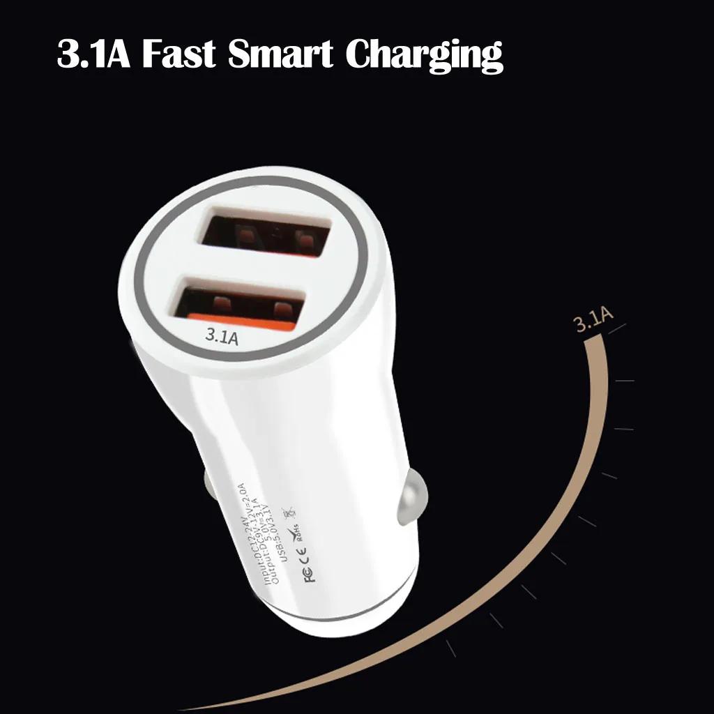 3.1A 5V Dual USB Автомобильное зарядное устройство со светодиодным дисплеем