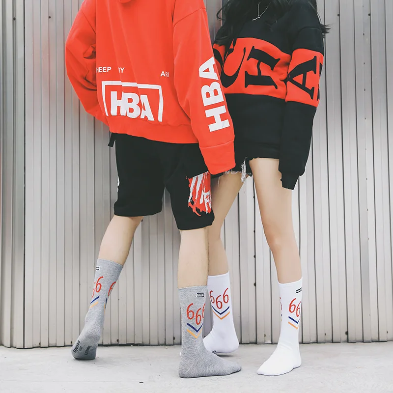 Новые модные женские уличные носки для Hiphop мужчин пару письмо 666 Harajuku Хлопок
