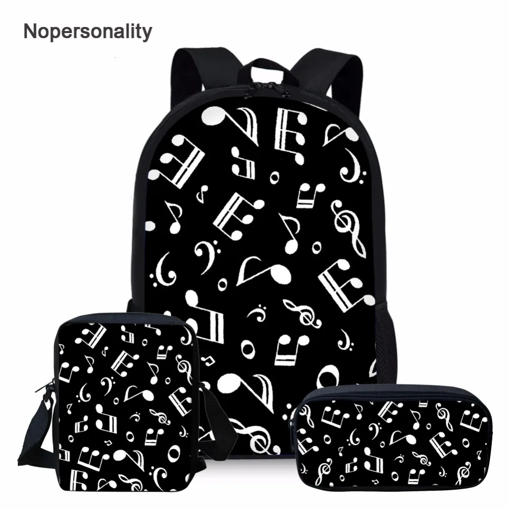 

Nopersonality черного цвета с изображением музыкальных нот принт Школьный рюкзак 3 шт./компл. гитары школьная сумка для подростков, для мальчиков и...