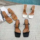 Женские сандалии на высоком каблуке, босоножки без шнуровки с открытым носком, повседневные уличные шлепанцы с узкими полосками, лето 2019