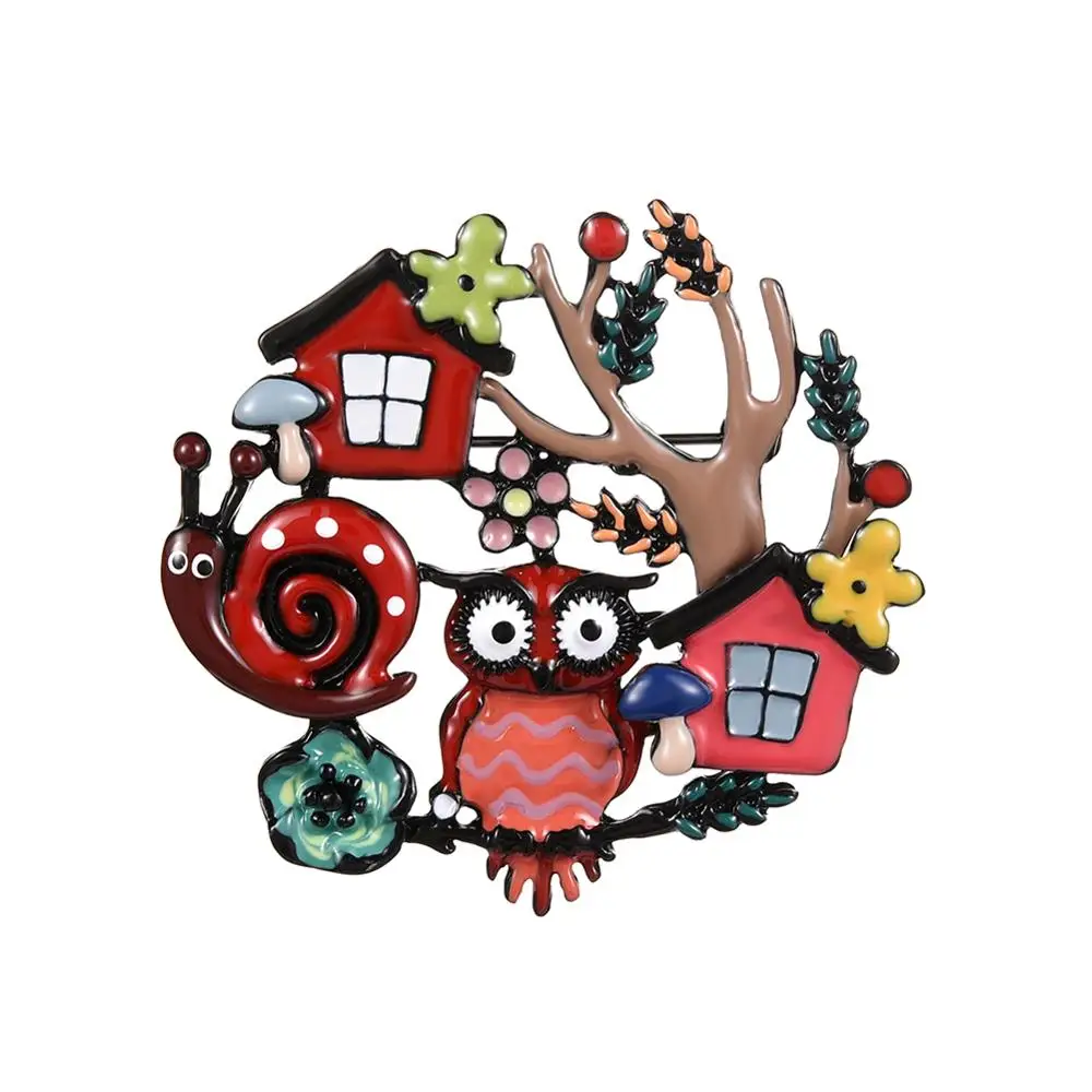 Высококачественная Сова Броши для женщин большой круг дерево милые животные