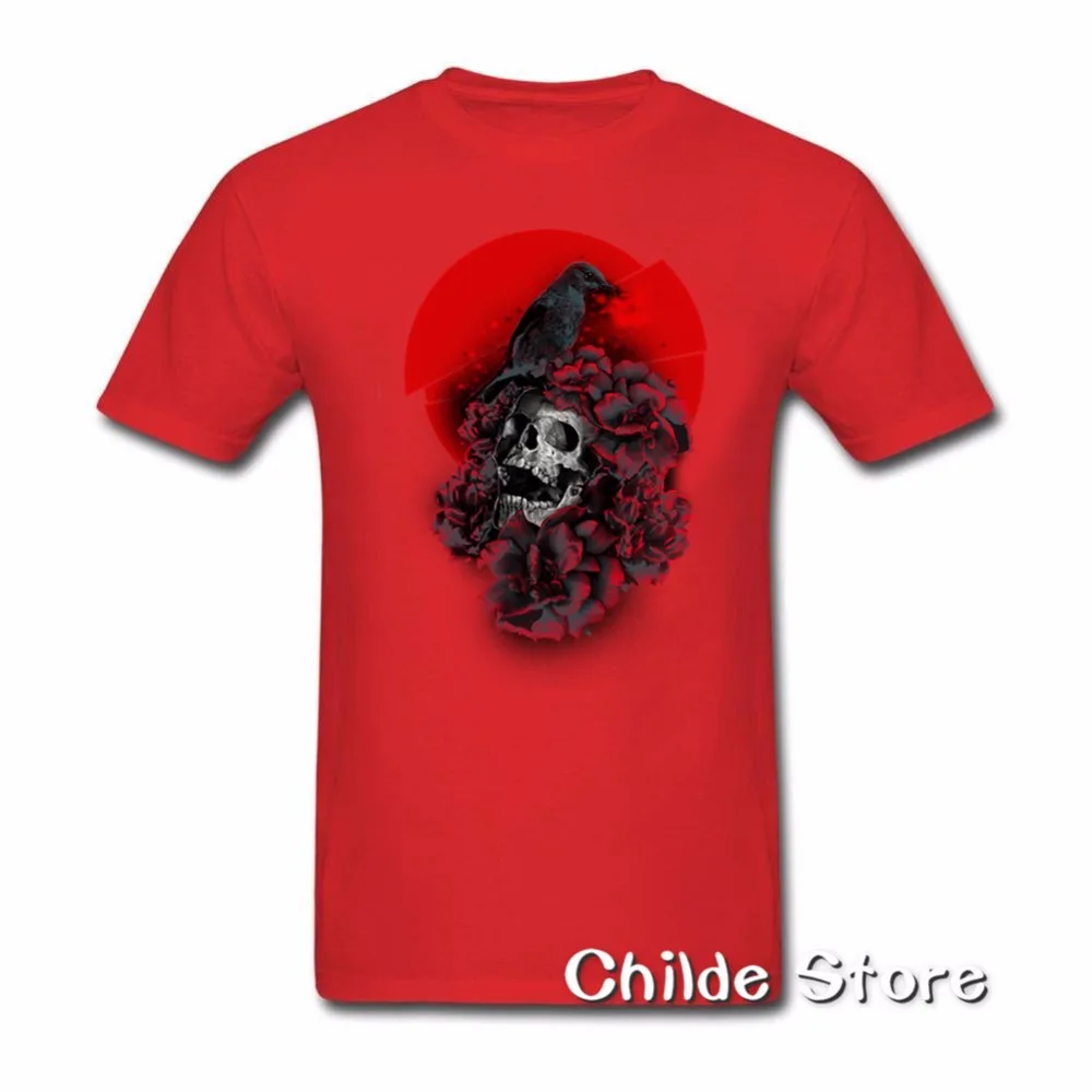 3D черная смерть череп с красной розой Для мужчин Цветочные Футболка 100% хлопок нет