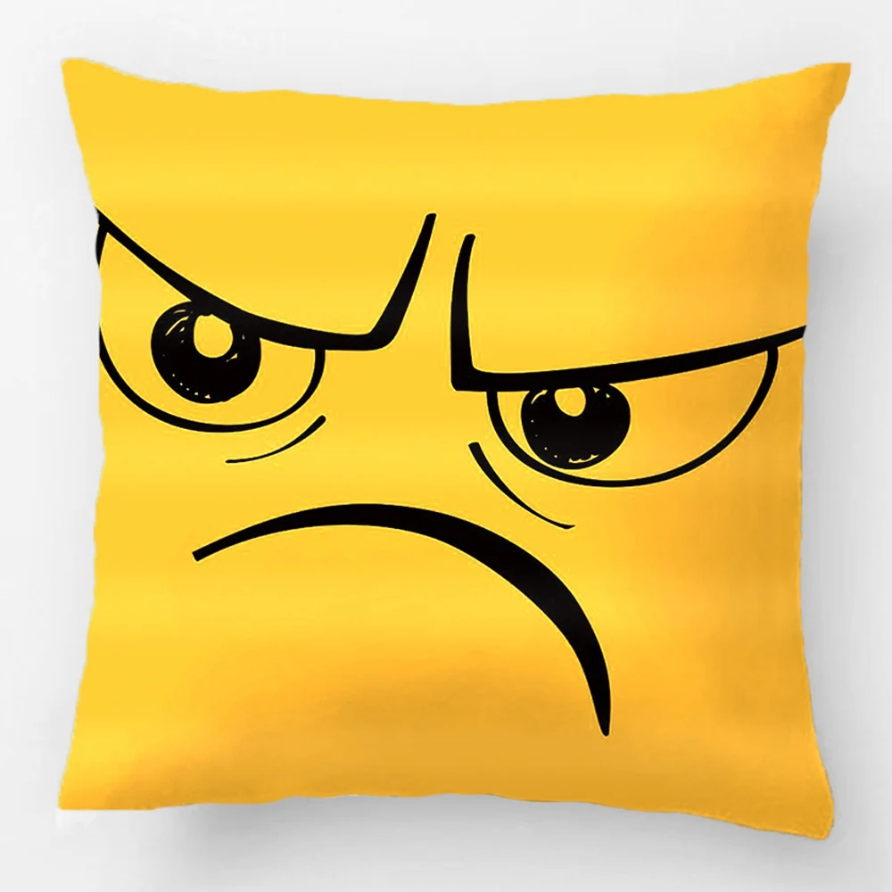 

Angry Frown Yellow Smiley Face Throw Pillow Wedding Decorative Cushion Cover Pillow Case Customize Gift For Sofa Seat Pillowcase