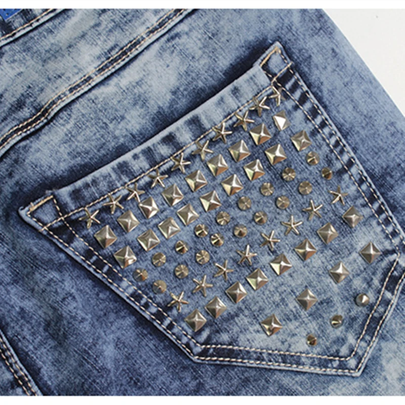 

Elastic Pencil Pants Rivet skinny jeans woman Snow Wash ripped jeans for women Hole women denim pants vaqueros mujer jeansy