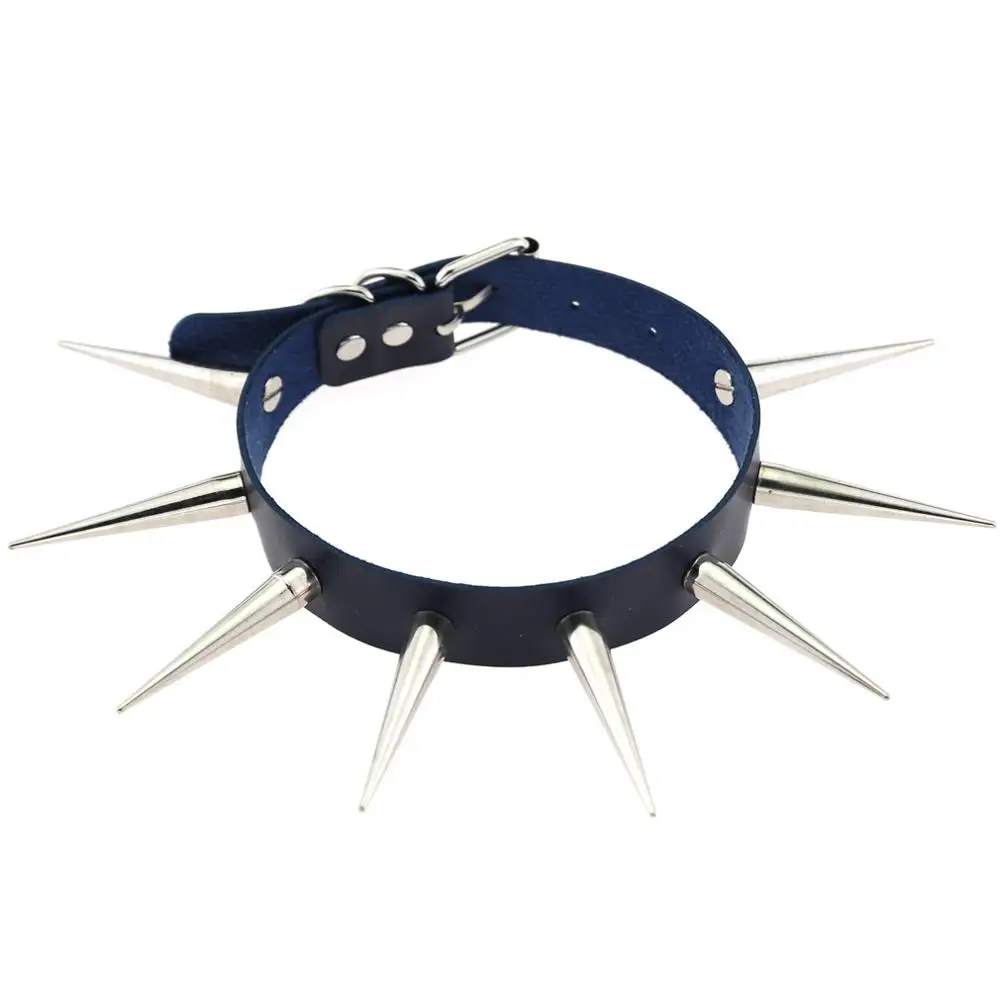 Dark Blue Сексуальные панковские большие шипованные заклепки рок-Чокеры в готическом стиле женские кожаные Серебряные Шипы Заклепки Шпильки Ошейник Колье массивные украшения - Окраска металла: Dark Blue