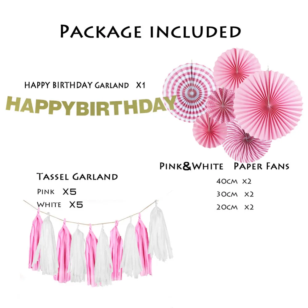 9pcs Blue/Pink Hanging Paper Decoration Kit Fan Rosettes Tassel Garland Banner Birthday for Boy/Girl First Party | Дом и сад