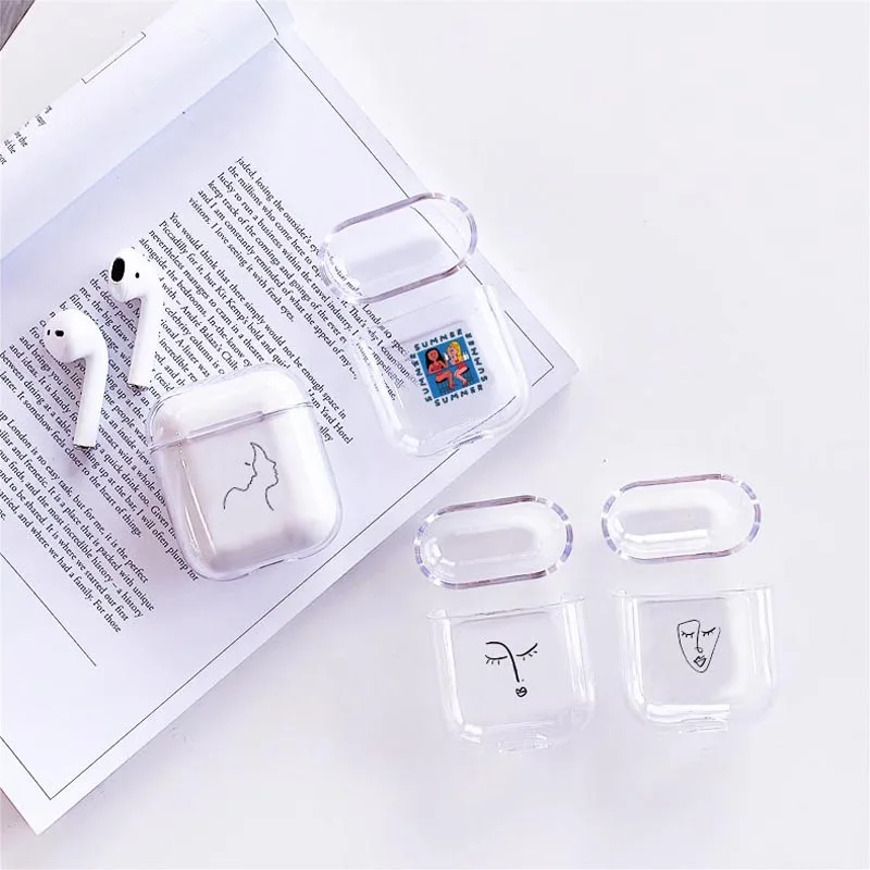 Жесткий Чехол для наушников Apple защитный чехол Airpods милый мультяшный Прозрачный
