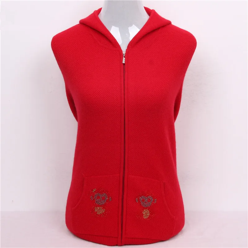 Высокое качество 100% козья шерсть кашемир женский кардиган с капюшоном на молнии