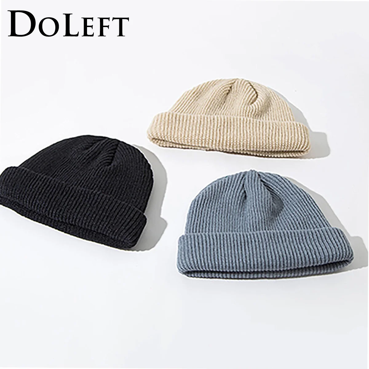 DOLEFT, зимняя, ребристая, вязаная, с манжетами, короткая, дыня, шапка s, унисекс, одноцветная, Череп, шапка, Ретро стиль, шапочка, лыжная, зимняя, женская, вязаная шапка