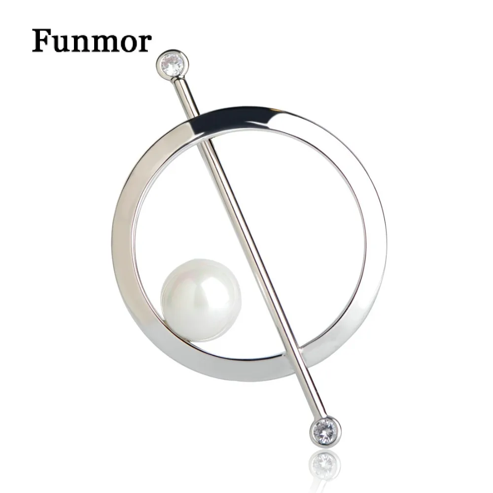 Funmor корейские Круглые Женские Броши Имитация Жемчуга металлический корсаж круг