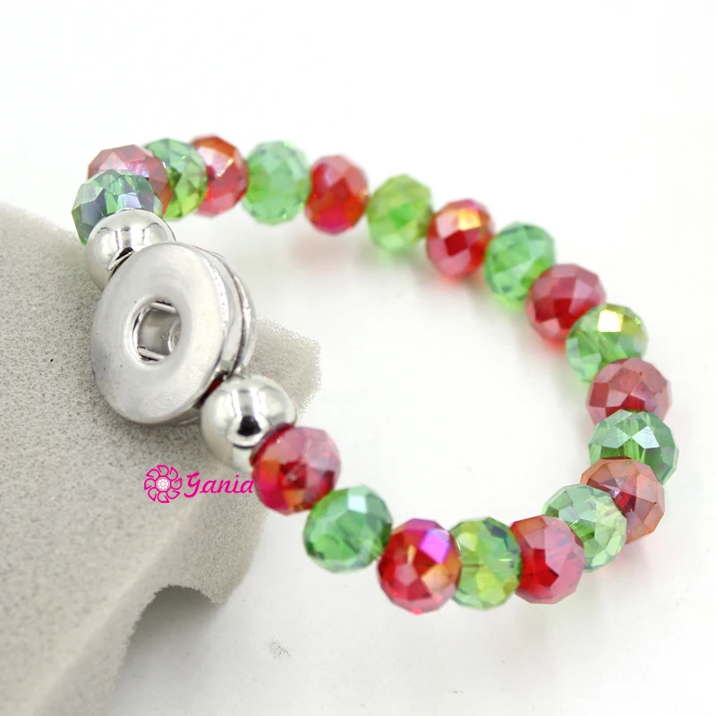 1PC Bracelet 6PCS Button Interchangeable 18mm Snap Jewelry Red Green Crystal Beaded Stretch Christmas Bracelets Gifts for women | Украшения