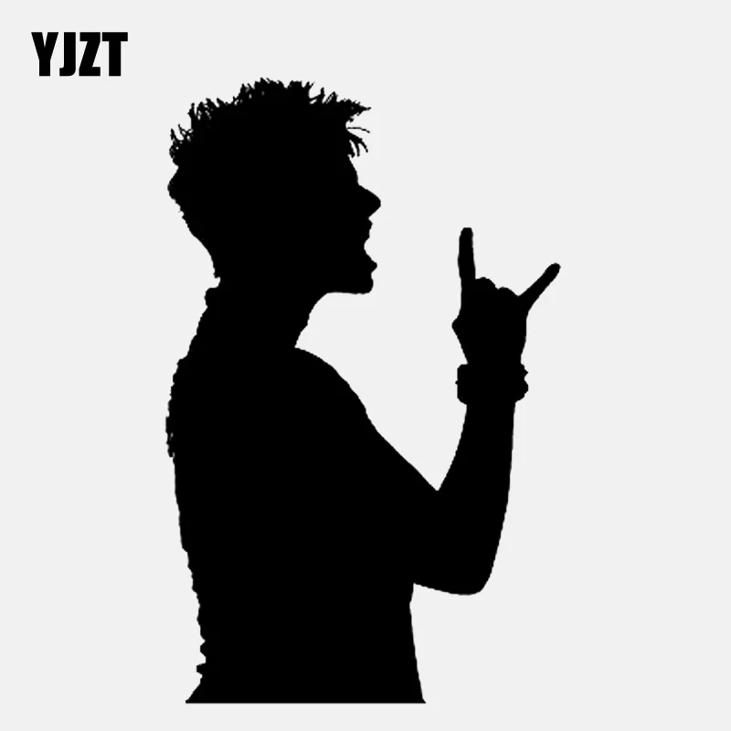 

YJZT 9.5CM*15CM Rock Guy Music Fingers Up Fun Vinly Black/Silver Car Sticker C22-0601
