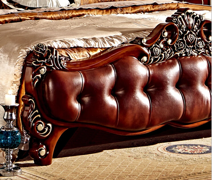 Однотонная кровать MS100 с ручной резьбой из итальянской кожи|hand carved bed|italian leather