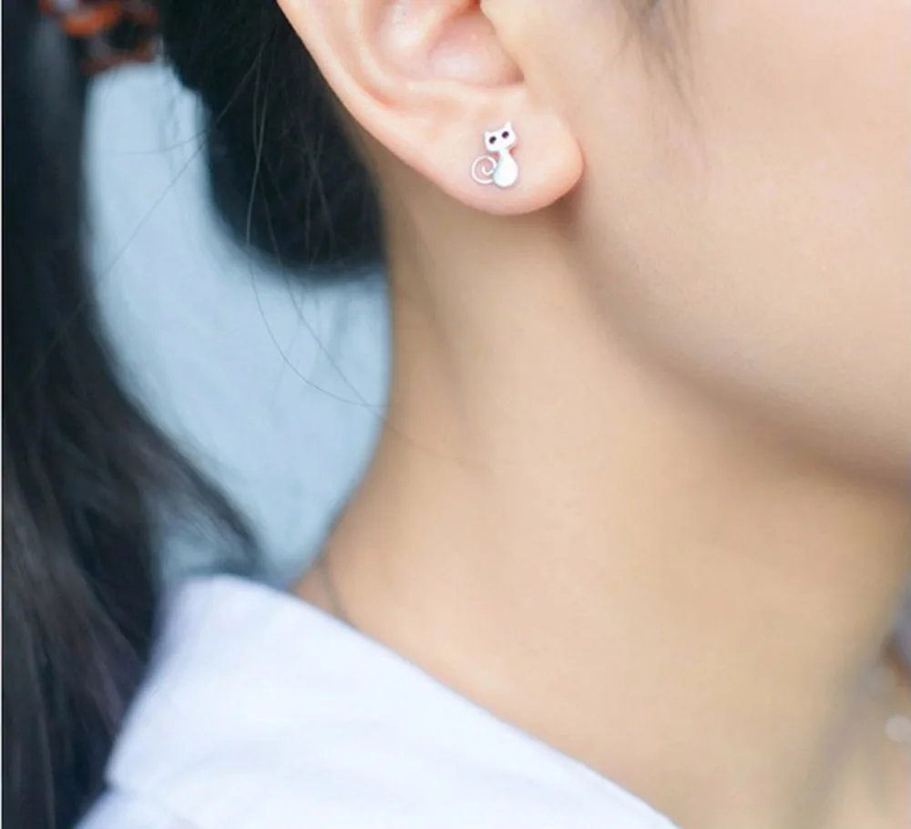 Серебряный Cute Cat Стад Серьги Для Девушки Женщин Вскользь Предотвратить Аллергии