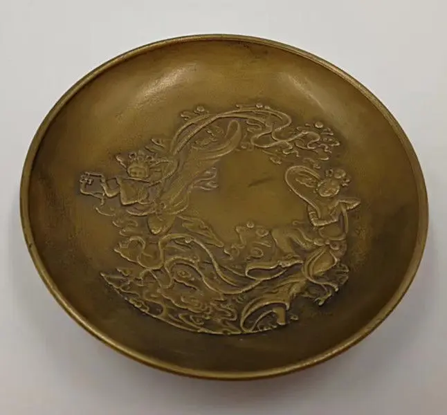 

Chinese Old Brass Handmade Carved beautiful woman dish