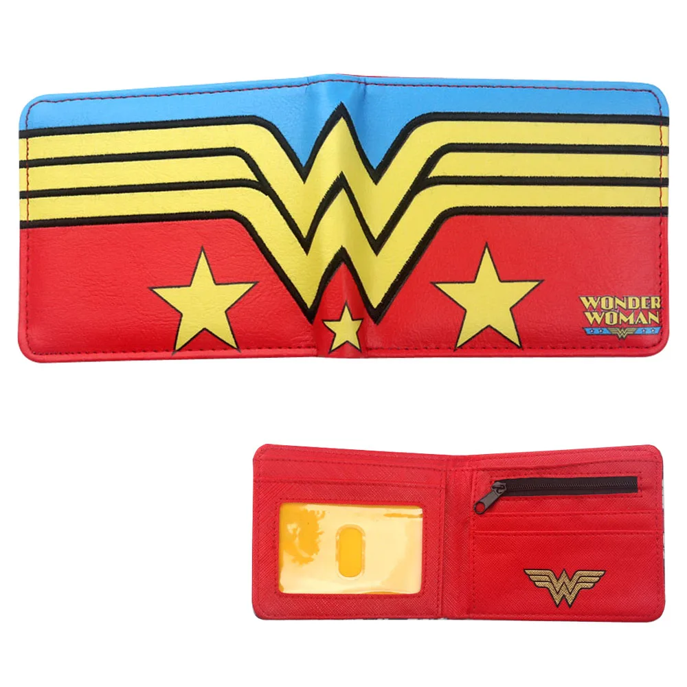 Женский кошелек с отделением для карт DC Comics Wonder Woman, короткий кошелек с супергероем, двукратный кошелек с удостоверением личности, кошелек для монет, клатч